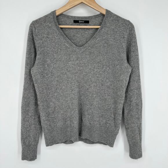 Quince Mongolian 100% Cashmere V-Neck Sweater Pullover Cozy, Heather Gray - Picture 5 of 15